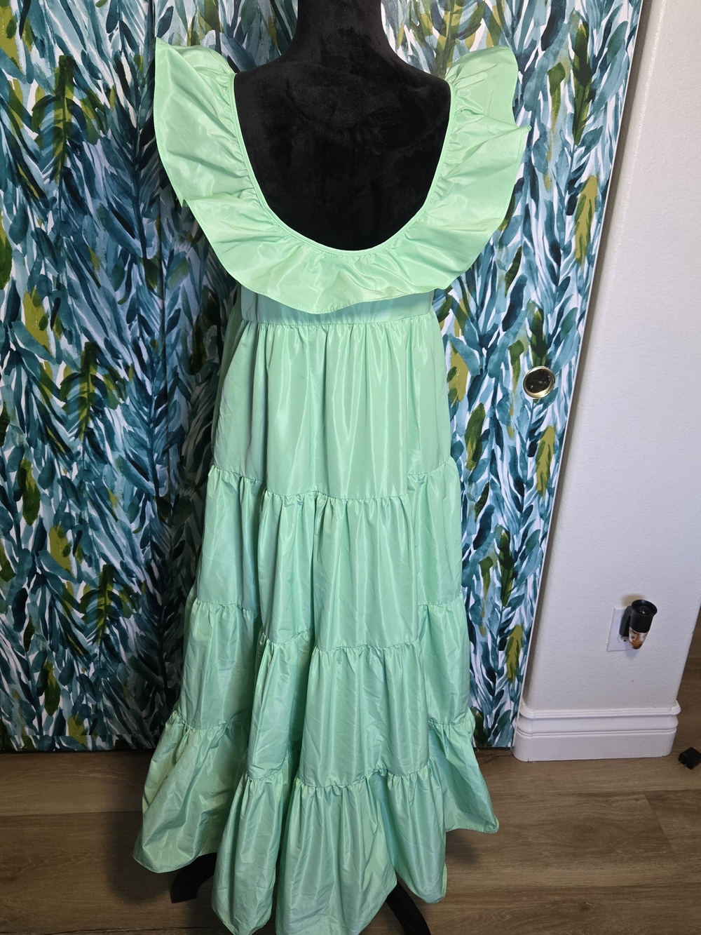 J. Crew Mint Green Ruffle V-Neck Tiered Maxi Dress - Picture 4 of 7